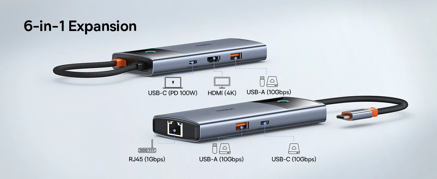 6-en-1 Hub USB-C pour ordinateur portable