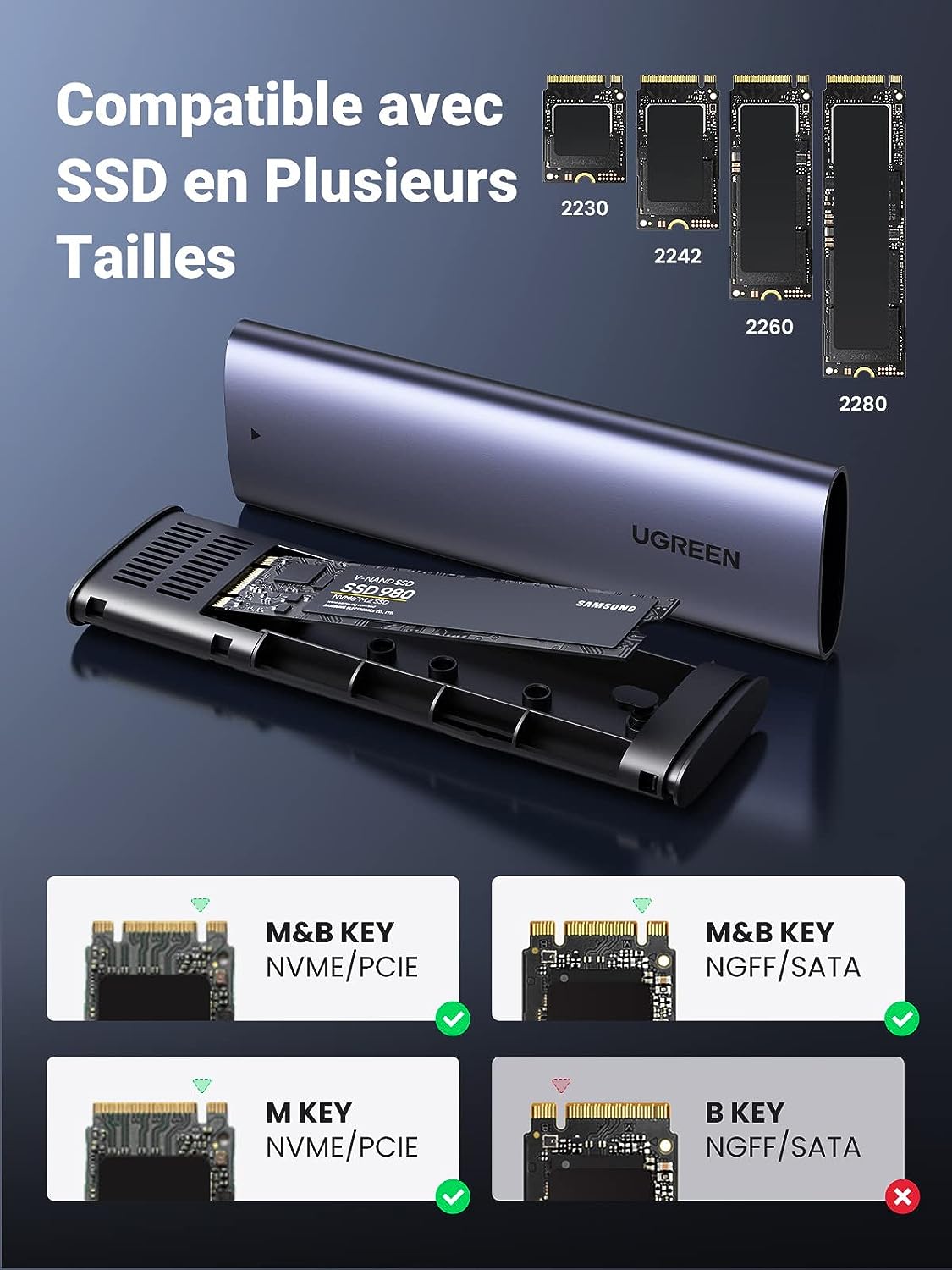 Boîtier SSD M.2 NVME SATA USB 3.2