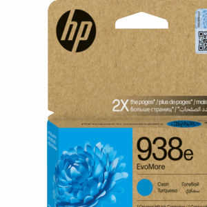 HP 938e EvoMore Cartouche d&rsquo;encre d&rsquo;origine Cyan 4S6X9PE pour imprimantes Officejet Pro 9720, 9730, 9120, 9120b, 9110b, 9130, 9130b